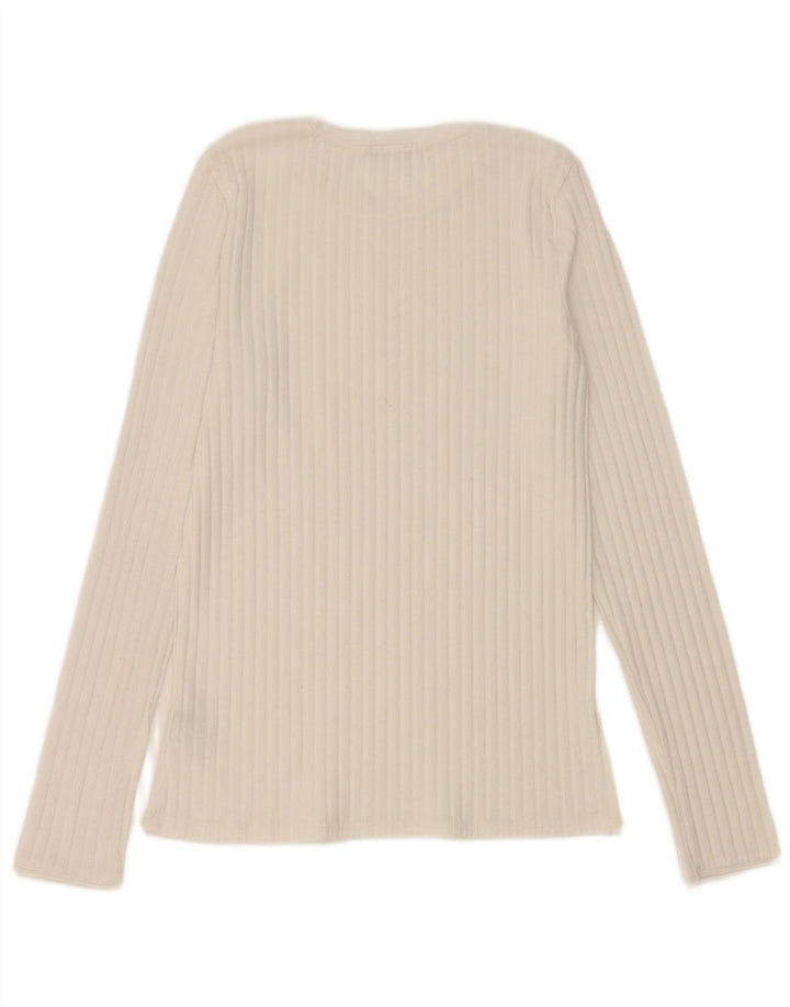 Zara Femme Top Manches Longues UK 12 Medium Blanc Polyester