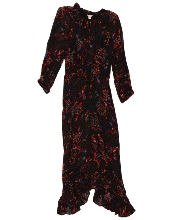 Monsoon Robe longue asymétrique à manches longues pour femme UK 44, motif cachemire noir moyen