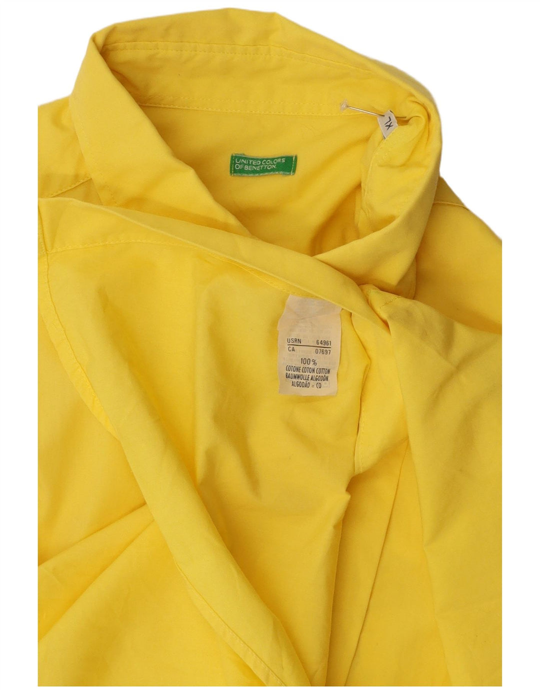 BENETTON Chemise à Manches Courtes Homme XL Jaune Coton