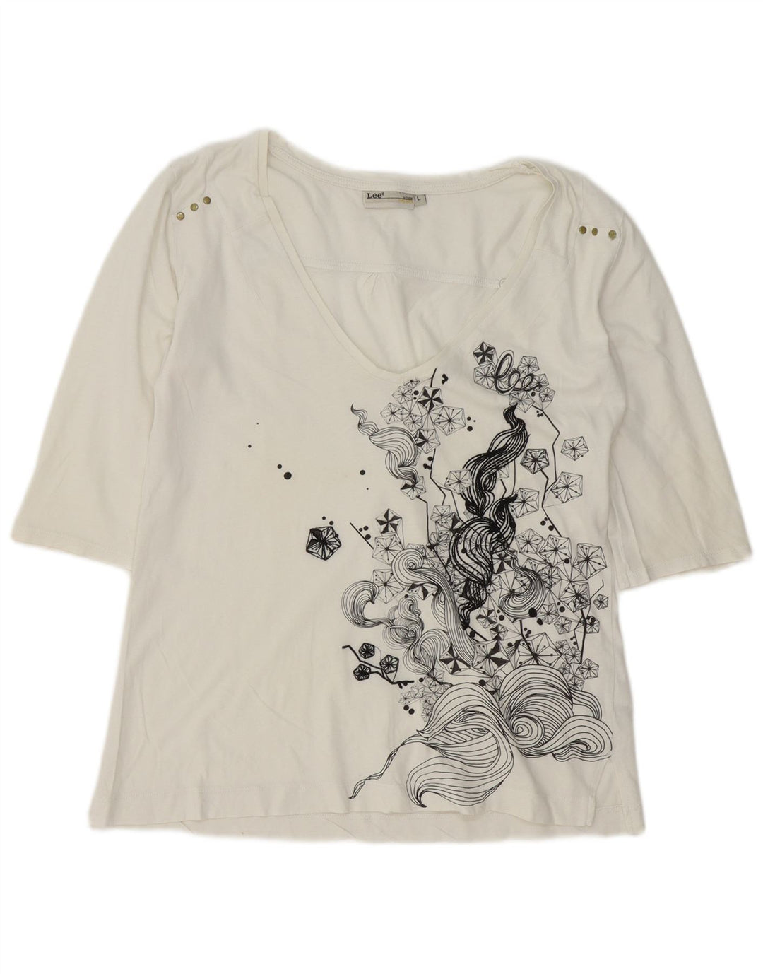 Lee Haut Femme Manches 3/4 UK 16 Grand Coton Blanc