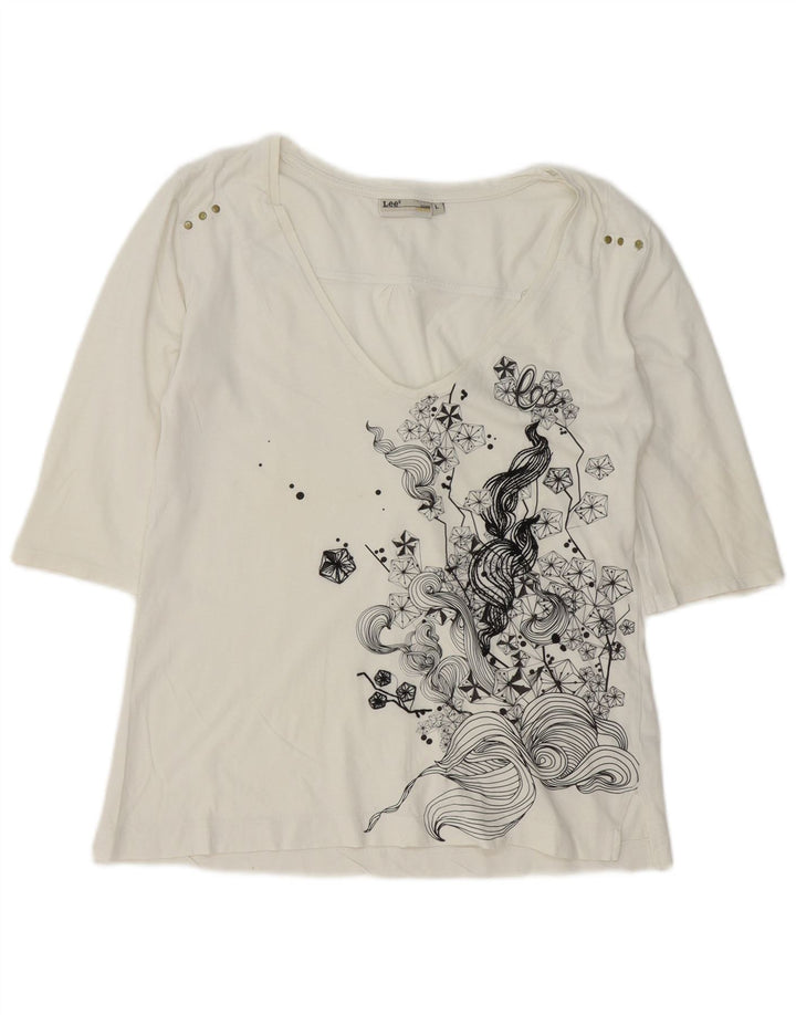 Lee Haut Femme Manches 3/4 UK 16 Grand Coton Blanc