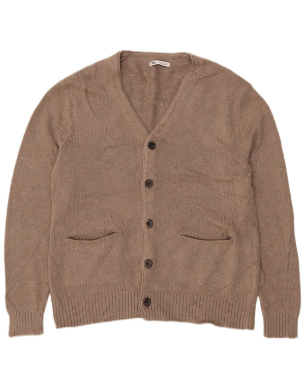 Zara Homme Cardigan Pull Beige Moyen Coton