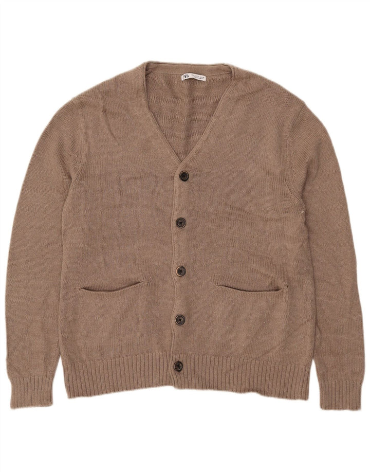 Zara Homme Cardigan Pull Beige Moyen Coton