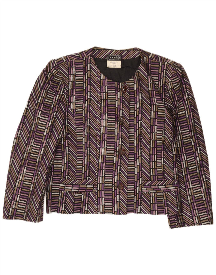 vintage Femmes 4 Bouton Blazer Veste UK 14 Moyen Violet Géométrique Soie