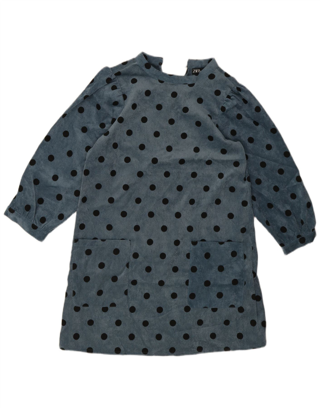 Zara Robe droite à manches longues pour femme UK 10 Petit bleu à pois en polyester