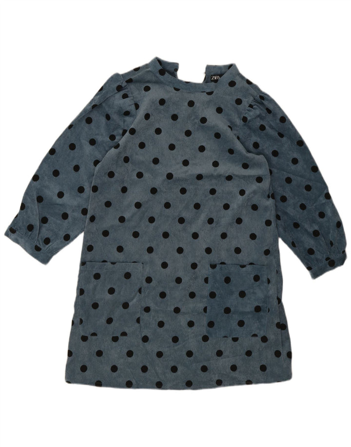 Zara Robe droite à manches longues pour femme UK 10 Petit bleu à pois en polyester