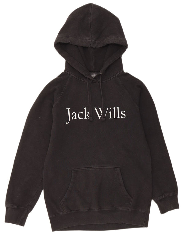 JACK WILLS Pull à capuche graphique surdimensionné pour femme UK 6 XS en coton noir