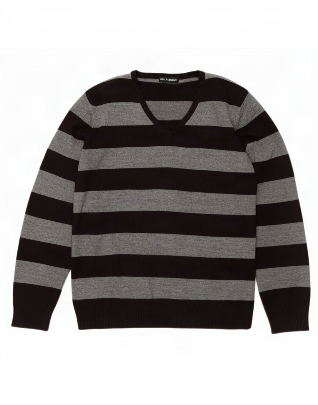 Marks & Spencer Pull col V pour homme en acrylique rayé gris Large
