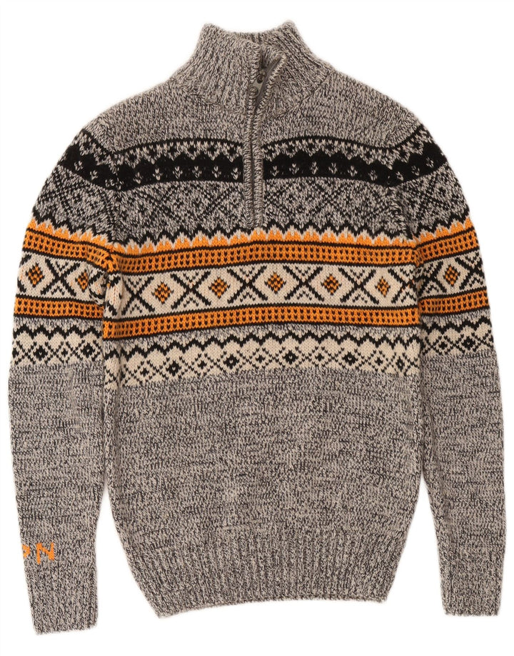 Superdry Pull à col zippé pour homme Petit gris Fair Isle Acrylique