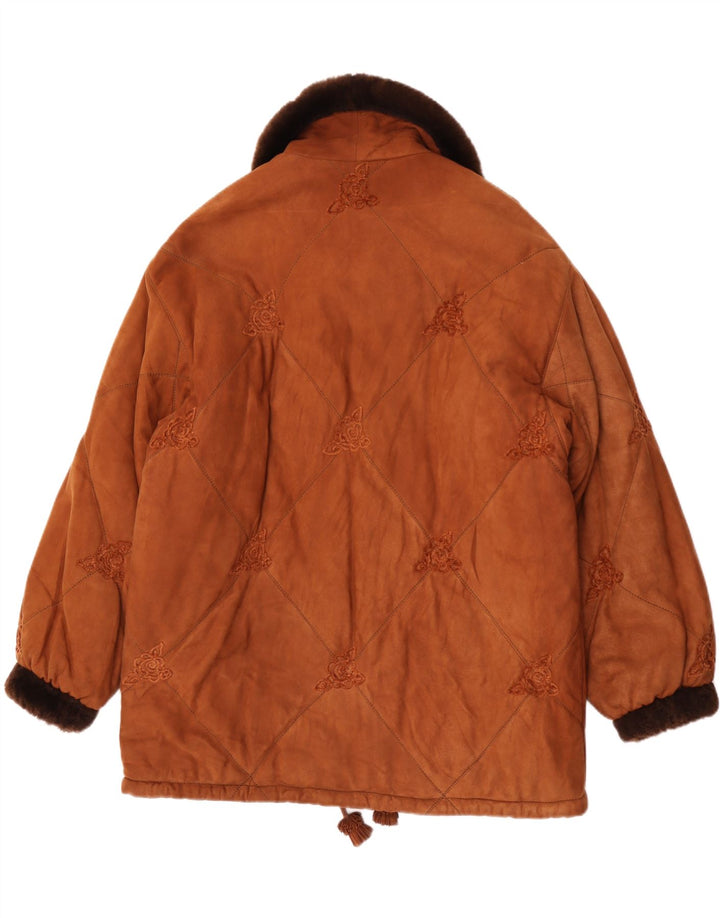 Christia Manteau en cuir pour femme UK 16 Large Marron Floral