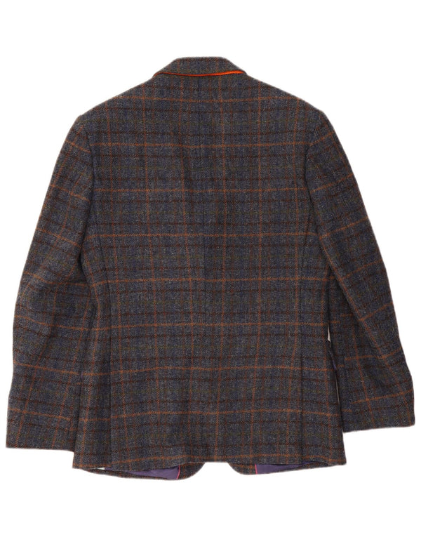 VINTAGE Veste Blazer 2 Boutons Homme UK 38 Laine à Carreaux Bleu Marine Moyen