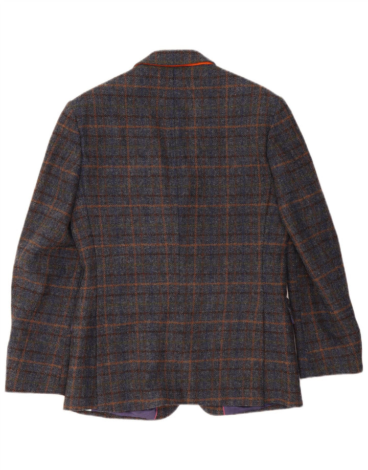 VINTAGE Veste Blazer 2 Boutons Homme UK 38 Laine à Carreaux Bleu Marine Moyen