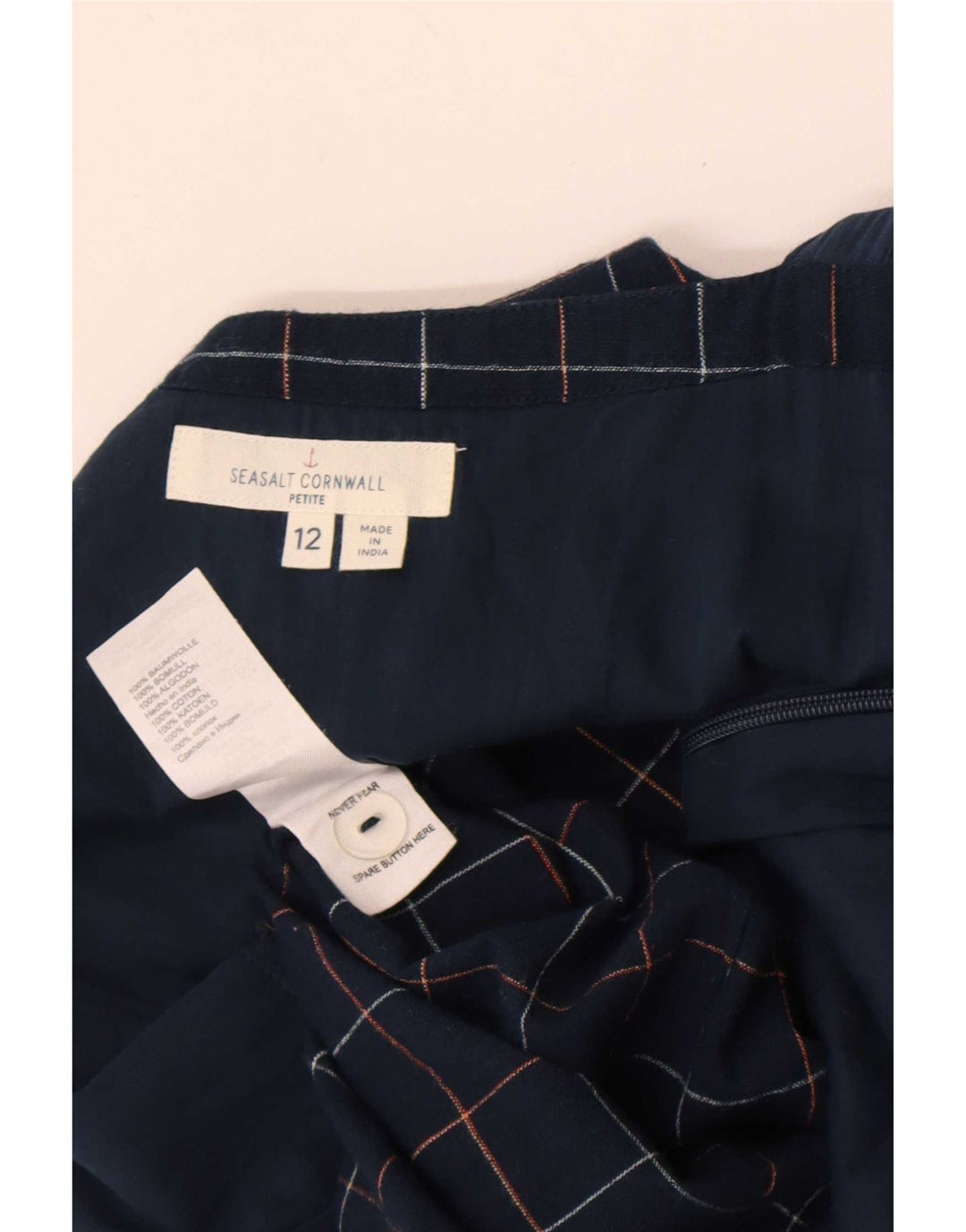 Seasalt Cornwall Petite combinaison pour femme UK 12 en coton à carreaux bleu marine moyen