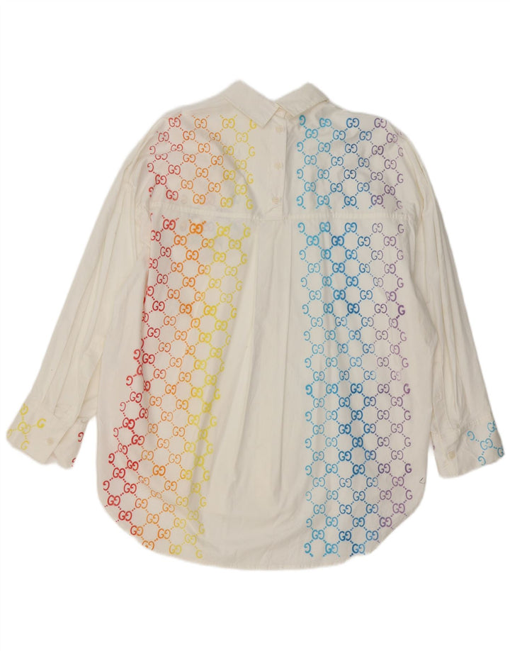 Zara Chemise surdimensionnée pour femme UK 14 Coton géométrique blanc moyen