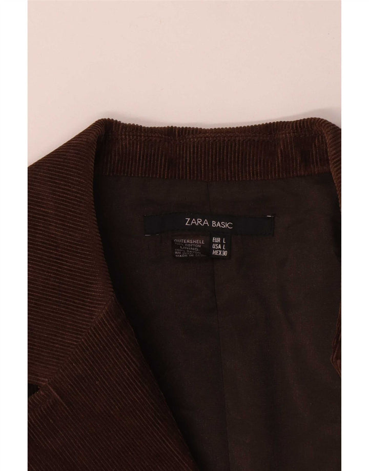 Zara Veste blazer en velours côtelé à 3 boutons pour femme UK 14 Grand coton marron