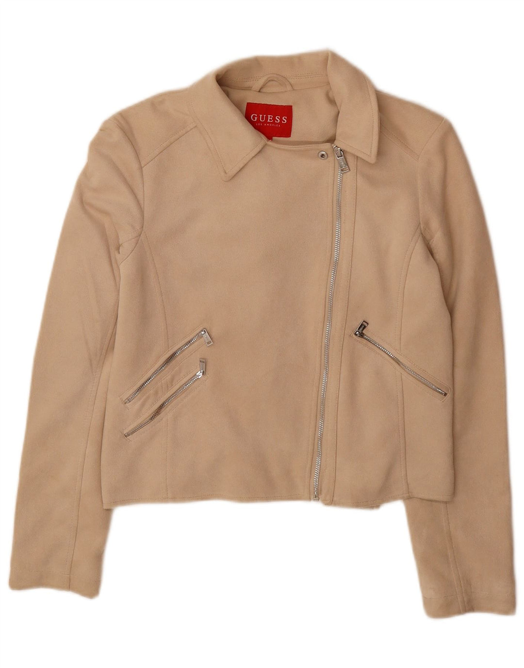 GUESS Veste Bomber Courte Femme UK 10 Petit Beige Polyester