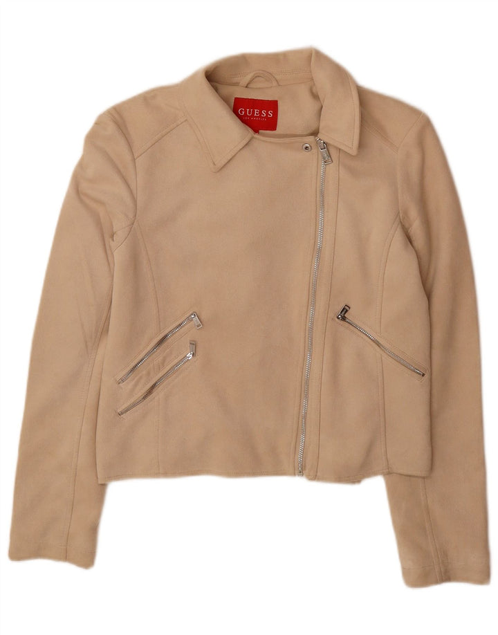 GUESS Veste Bomber Courte Femme UK 10 Petit Beige Polyester