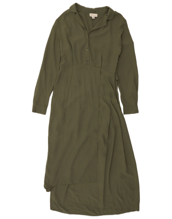 Topshop Robe longue asymétrique à manches longues pour femme UK 10 Small Kaki