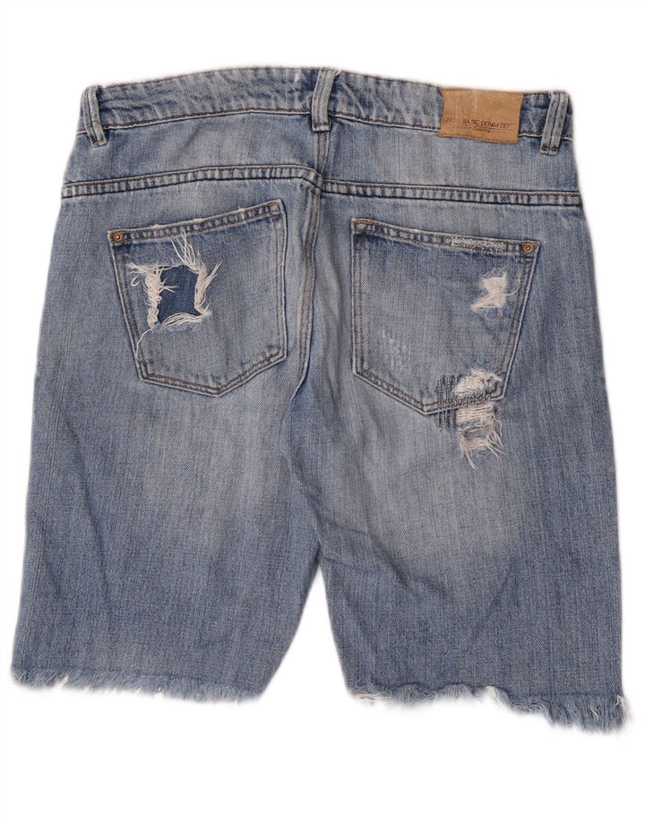 Zara Short en jean vieilli pour femme EU 38 Small W28 Bleu