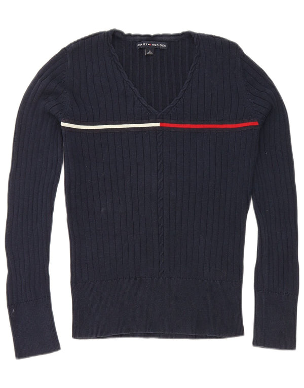 Tommy Hilfiger Pull col V pour femme UK 12 Bleu marine moyen Coton