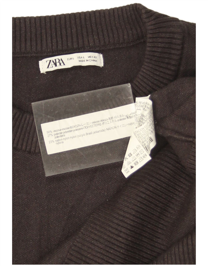 Zara Pull à col rond pour homme Large Gris Viscose
