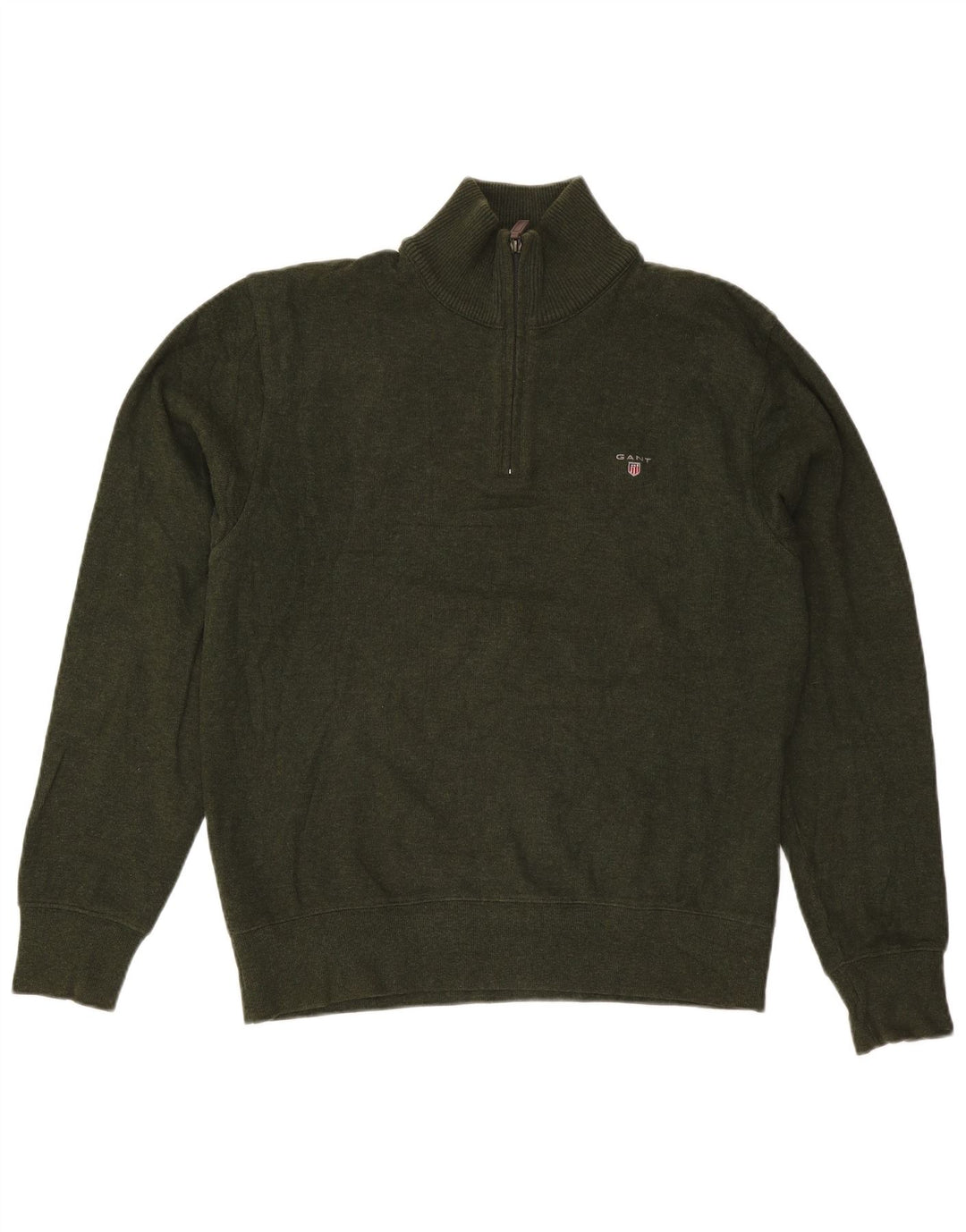 Gant Pull à col zippé pour homme Large Kaki Coton