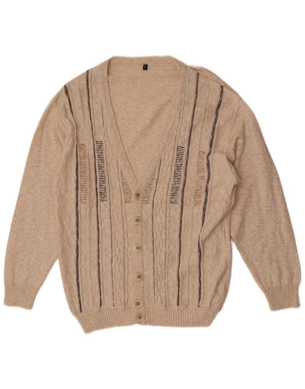vintage Homme Cardigan Pull IT 54 XL Beige Rayé Coton