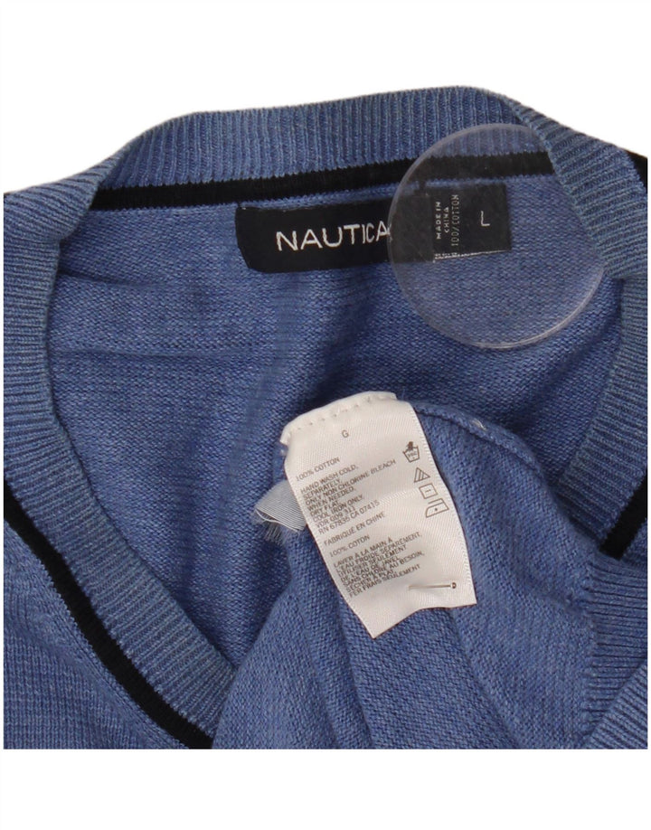 Nautica Pull col V pour homme en coton bleu Taille L