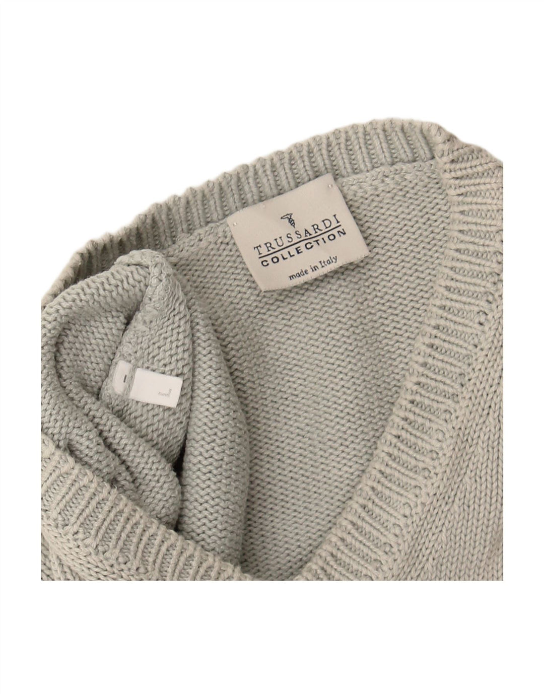 TRUSSARDI Mens V-Neck Jumper Sweater Large Grey