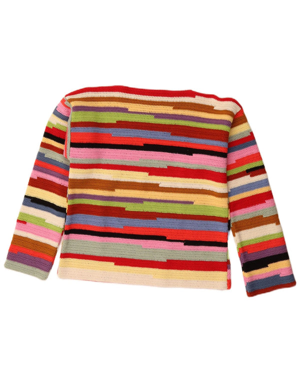 vintage Womens Boat Neck Jumper Sweater UK 8 Petit Rayé Multicolore
