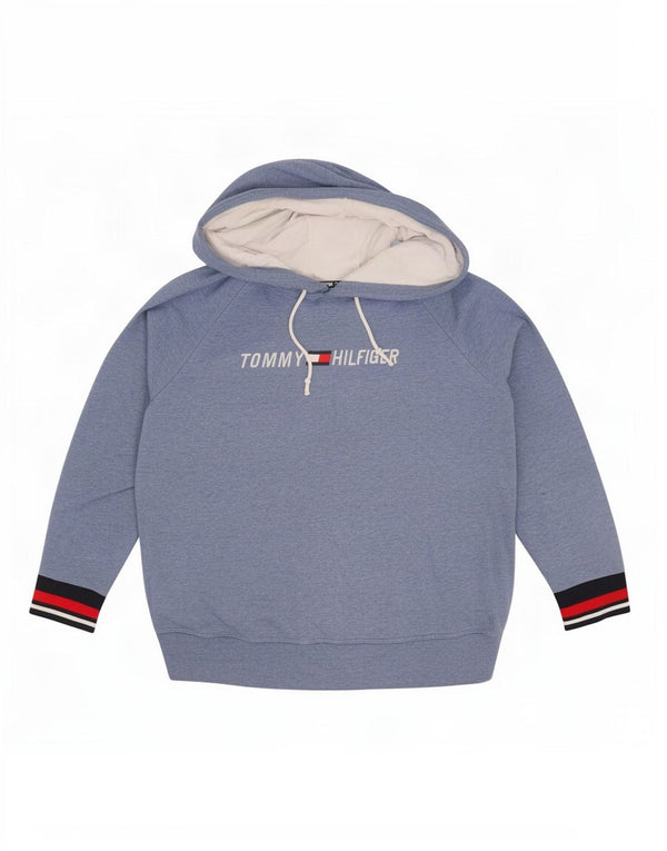 Tommy Hilfiger Pull à capuche graphique pour femme UK 16 Large Bleu Colorblock