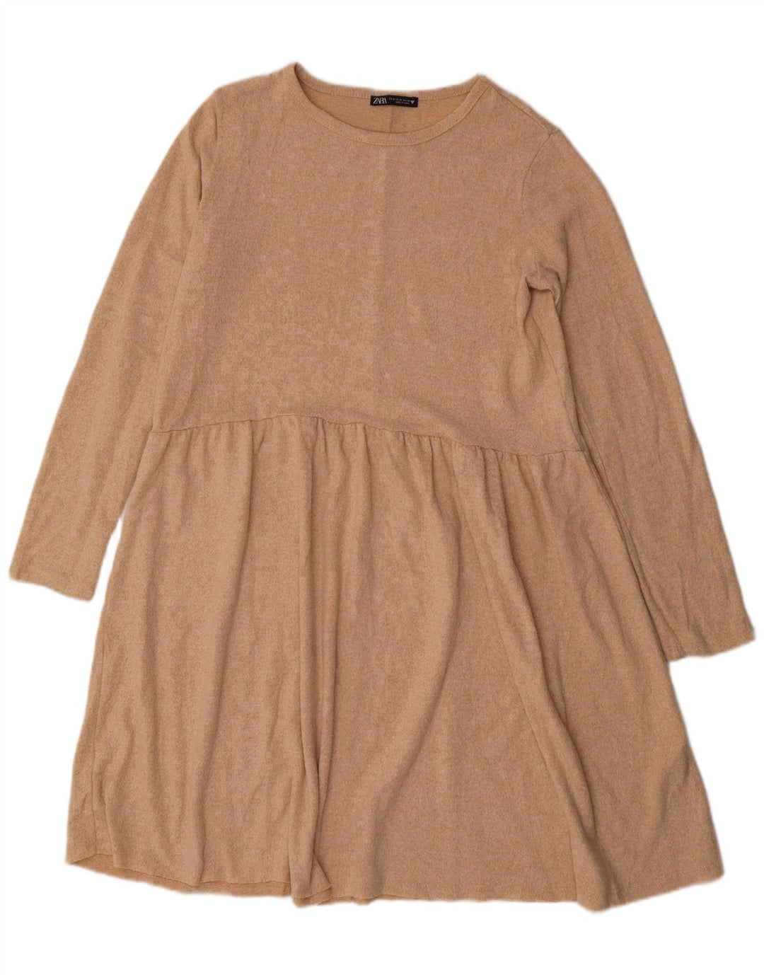 Zara Robe pull à manches longues pour femme UK 44 Polyester beige moyen