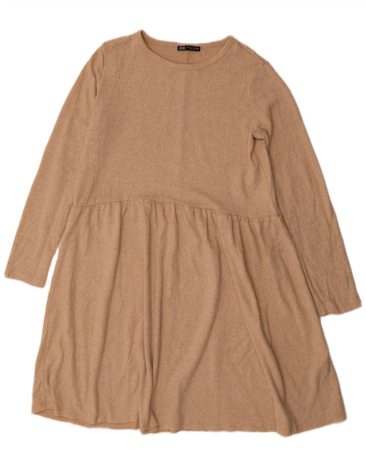 Zara Robe pull à manches longues pour femme UK 44 Polyester beige moyen