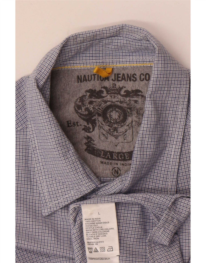 Nautica Chemise à manches courtes pour homme, coupe classique, en coton à carreaux bleus