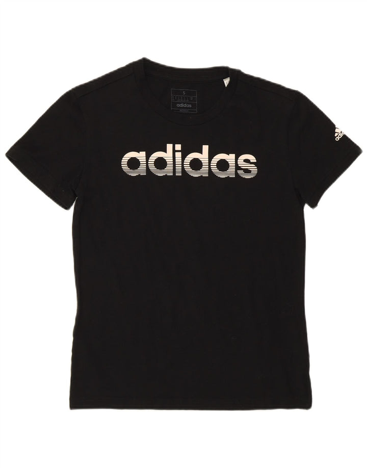 ADIDAS T-shirt graphique pour femme UK 8/10 Petit coton noir