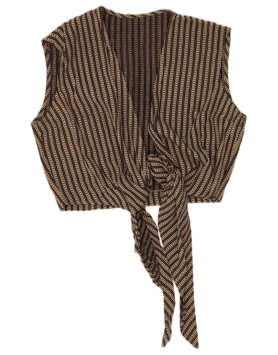 vintage Femme Sans Manches Crop Top IT 42 Viscose Rayée Beige Moyen