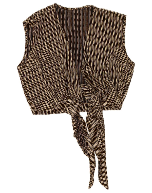 vintage Femme Sans Manches Crop Top IT 42 Viscose Rayée Beige Moyen