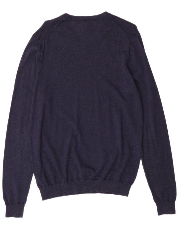 Marks & Spencer Pull col V pour homme en laine mérinos bleu marine moyen