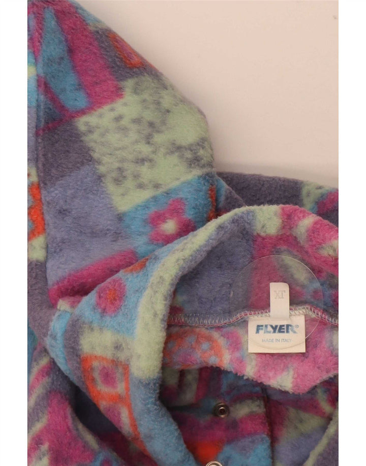 vintage Mens Button Neck Fleece Jumper XL Multicolore Géométrique Polyester