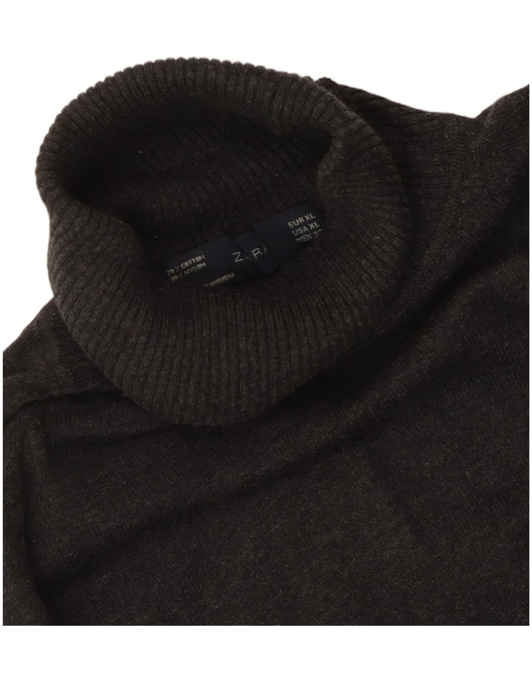 ZARA Femme Pull Col Roulé UK 18 XL Gris Coton