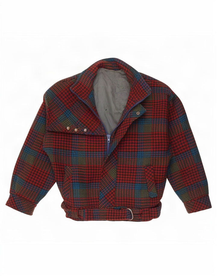 vintage Womens Bomber Jacket UK 10 Petit pied-de-poule rouge
