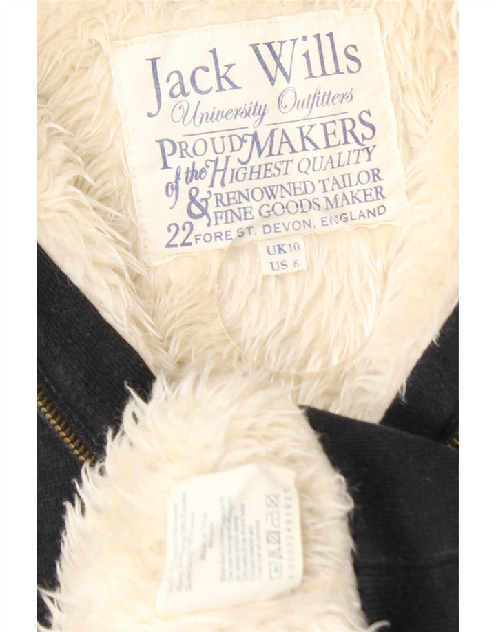 JACK WILLS Pull à capuche zippé graphique Sherpa pour femme UK 10 Small Noir