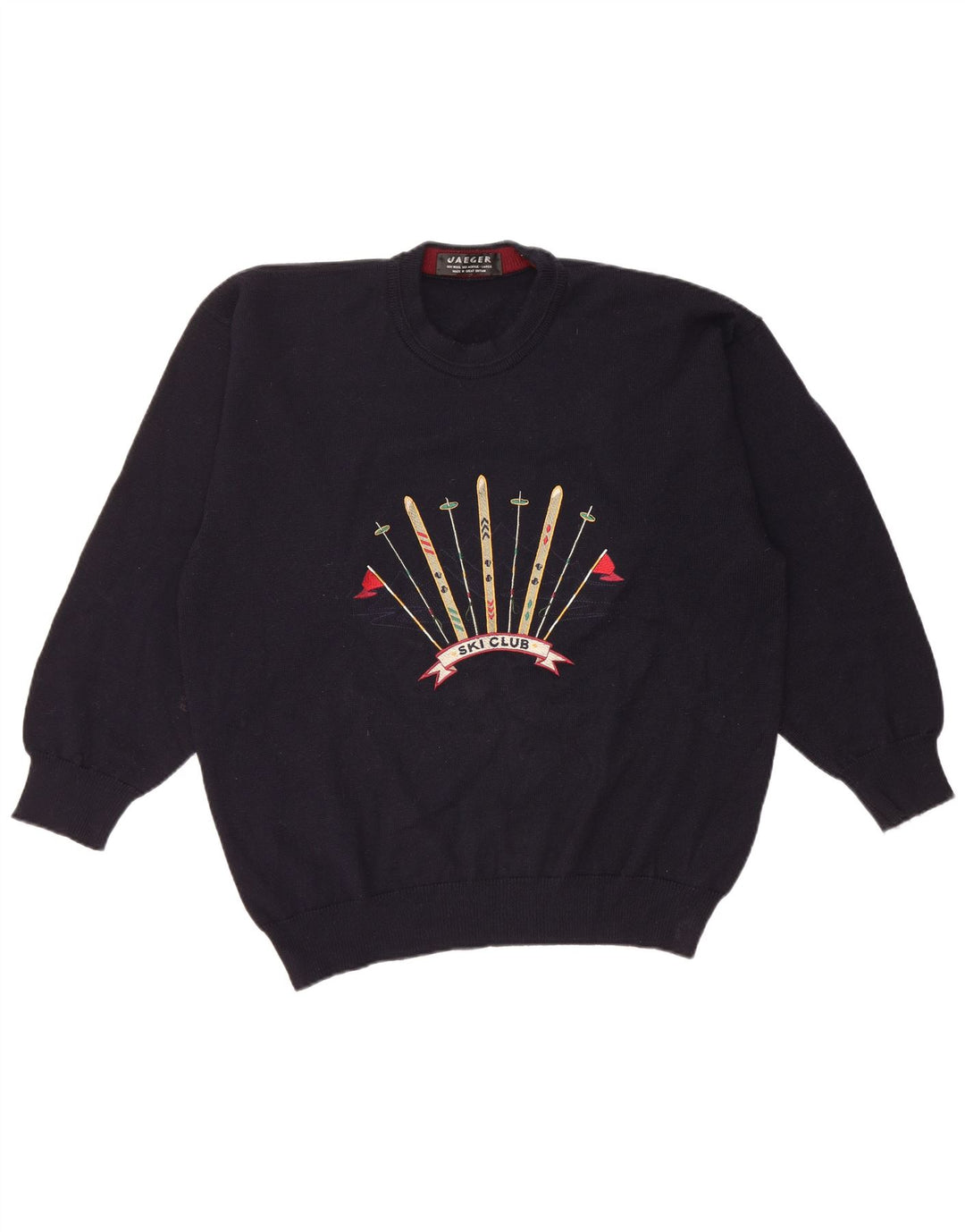Jaeger Pull graphique à col rond pour homme en laine bleu marine