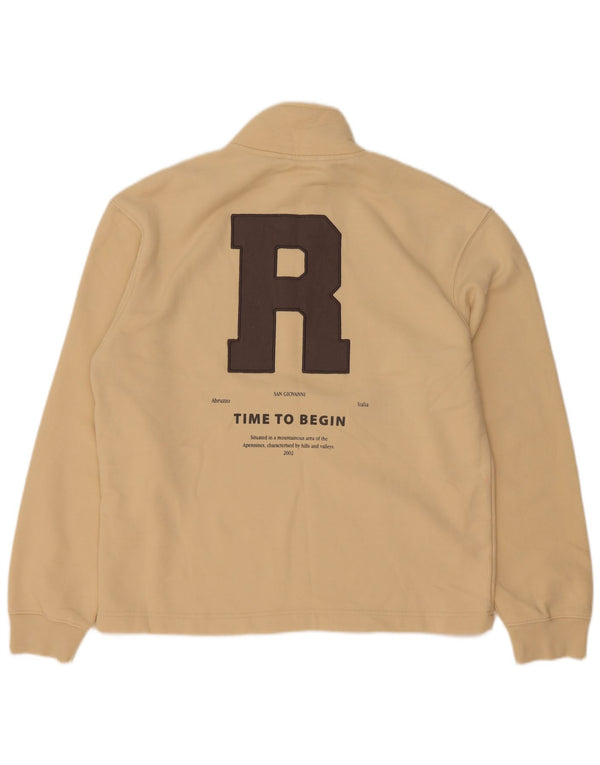 Zara Sweat-shirt graphique à col zippé pour homme en coton beige moyen