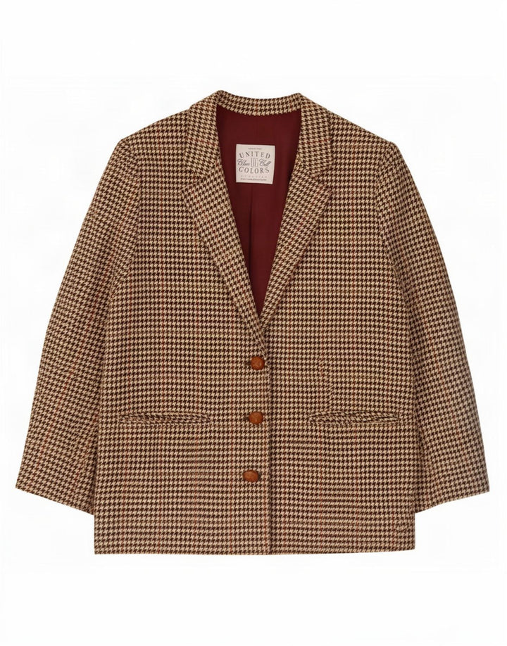 Benetton Veste Blazer Coupe Ample Femme IT 40 Petit Pied De Poule Vert