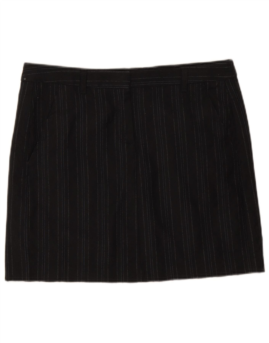 Benetton Mini Jupe Femme IT 42 Medium W32 Laine Vierge Rayée Noire