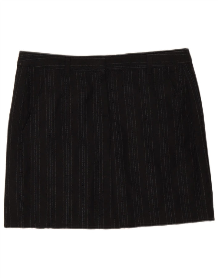 Benetton Mini Jupe Femme IT 42 Medium W32 Laine Vierge Rayée Noire