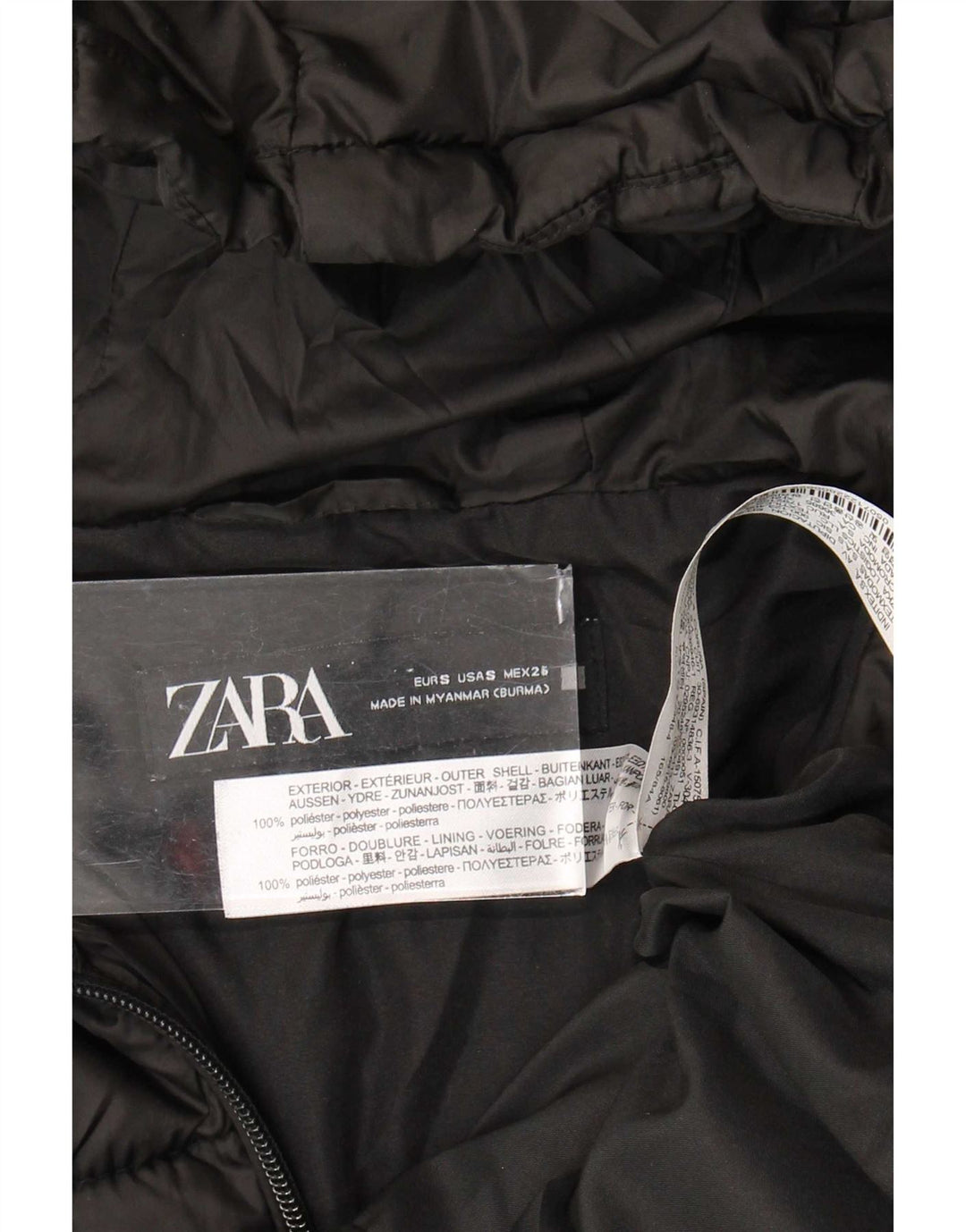 Zara Veste matelassée à capuche pour femme UK 10 Small Noir Polyester