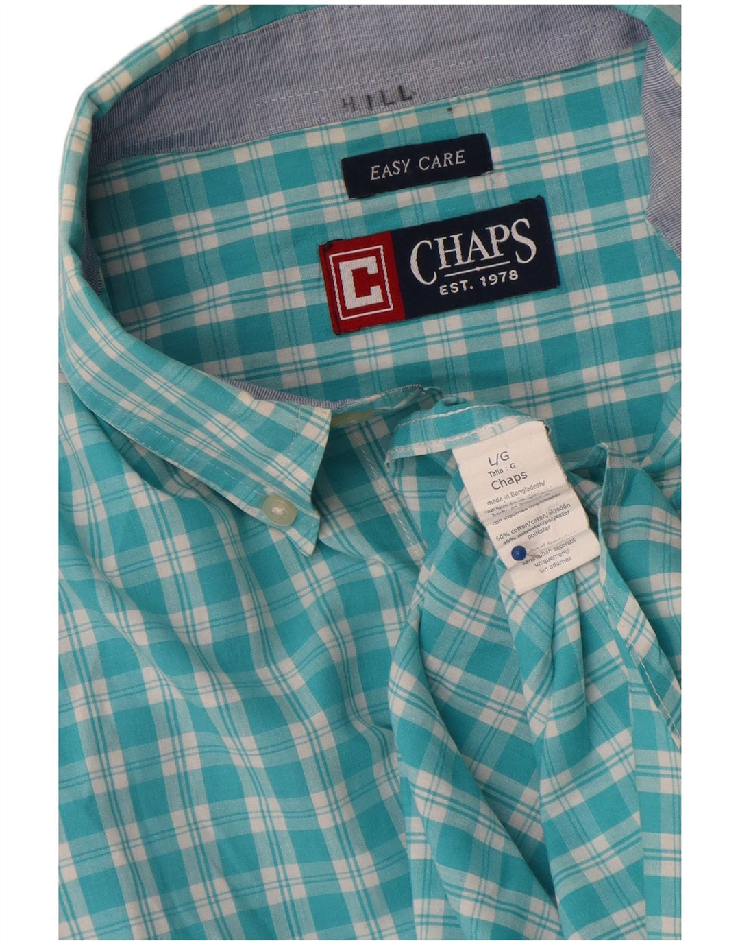 Chaps Chemise Homme Facile d'entretien Grand Carreau Bleu Coton