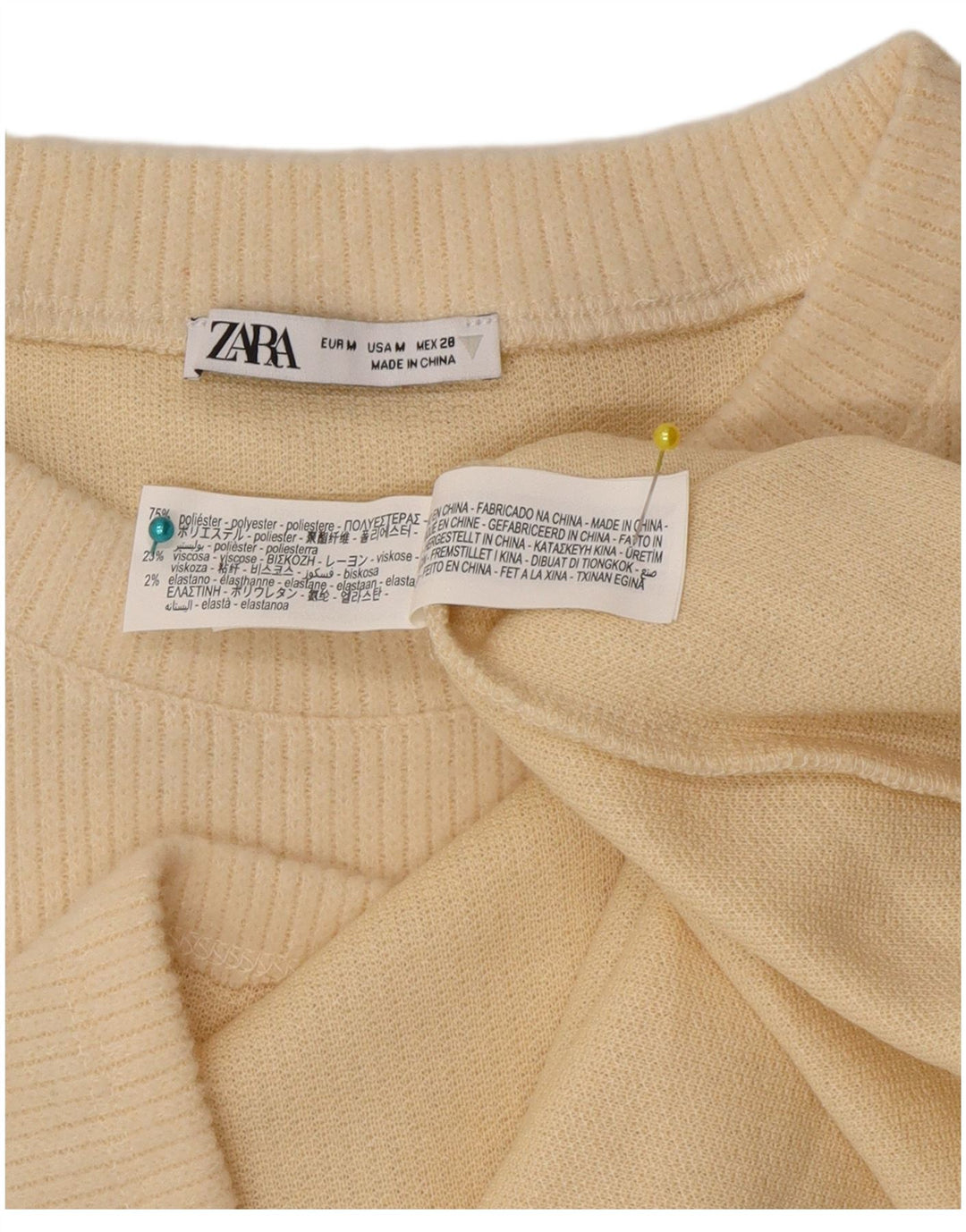 Zara Femme Top Manches Longues UK 44 Polyester Beige Moyen